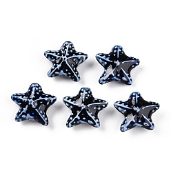 Прусский Синий Фарфоровые бусины ручной работы, фантазии античного стекла фарфора, керамические бусины в виде морских звезд, берлинская лазурь, 18.5~20.5x21~22x8.5~10 мм, отверстие : 1.8~2.5 мм