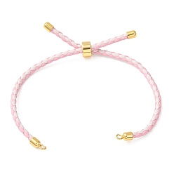Pink Fabrication de bracelets en cordon de cuir tressé en microfibre ronde ajustable, avec les accessoires en laiton, convient aux breloques de connecteur, rose, 9.13x0.12 pouce (23.2x0.3 cm), Trou: 2mm