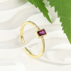 Камелия Латунные микро проложить манжеты кольца кубического циркония, без кадмия, без никеля и без свинца, прямоугольные стеклянные открытые кольца, реальный 18 k позолоченный, камелия, внутренний диаметр: 18 мм, Прямоугольник: 6x4 мм