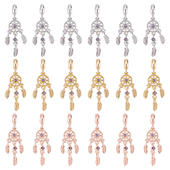 (52) Непрозрачная лаванда 18шт. 3 цвета стойка покрытие сплав европейские подвески, танзанита горный хрусталь, бусины с большим отверстием, тканая сеть / паутина с пером, разноцветные, 43 мм, отверстие : 4.5 мм, перо: 11x3.5x1.5 мм, 6 шт / цвет