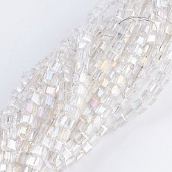 Прозрачный АВ Стеклянные бусины с гальваническим покрытием , с покрытием AB цвета, граненые, кубические, ясно AB, 2~2.5x2~2.5x2~2.5 мм, отверстие : 0.5 мм, около 195~200 шт / нитка, 16.9~17.5 дюйм (43~44.5 см)