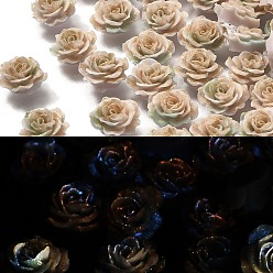 Светло-коричневый Кабошоны из светящейся непрозрачной смолы, цветок, три тона, светится в темноте, с золотой порошок блеск, загар, 9x10x4.5 мм