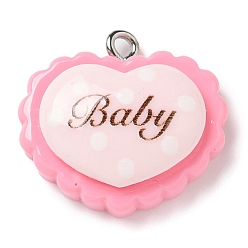 Сердце Подвески из непрозрачной смолы на тему сна, с платиновыми тоновыми железными петлями, сердце, 20.5x22x8 мм, отверстие : 1.8 мм