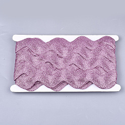 Flamingo Polyester Ribbons, Wave Shape, Flamingo, 1-1/2 inch(38mm)~1-5/8 inch(40mm), 10Yard/card