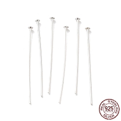 Серебро 925 булавки с плоской головкой из стерлингового серебра, серебряные, 22 датчик, 30x0.6 мм, Руководитель: 2 mm