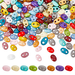 Mixed Color 1000Pcs Opaque Colours Glass Seed Beads, 2-Hole, Oval, Mixed Color, 3~4x5x2.5~3mm, Hole: 1~1.2mm, about 125pcs/bag