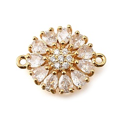 Цветок Латунные прозрачные подвески из кубического циркония, реальный 18 k позолоченный, цветок, 15x19x3.5 мм, отверстие : 1.2 мм