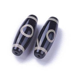 Black Tibetan Style 1-Eye dZi Beads, Natural Agate Beads, Dyed & Heated, Barrel, Black, 30x10mm, Hole: 1.5mm