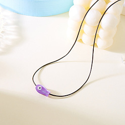 Средняя Орхидея Рыба фарфоровый кулон ожерелья из черного воскового шнура, средне орхидеи, 15.75~23.62 дюйм (40~60 см)