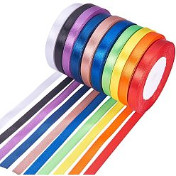 Mixed Color High Dense Polyester Satin Ribbons, Mixed Color, 3/8 inch(9~10mm), about 25yards/roll(22.86m/roll), about 10rolls/set