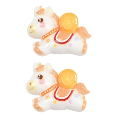 Желтый Непрозрачные кабошоны из смолы, летающий конь с золотой монетой, желтые, 22.5x29x7 мм