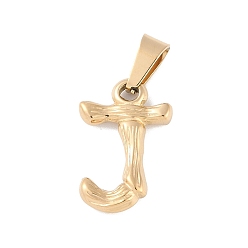 Letter J 304 Stainless Steel Pendants, Bamboo Style, Letter, Golden Color, Letter.J, 18x11.5x3mm, Hole: 3x7mm