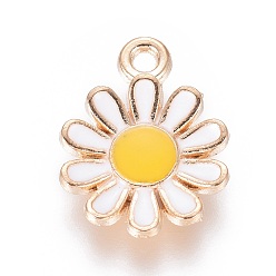 White Alloy Pendants, with Enamel, Daisy, Light Gold, White, 15x11.5x2mm, Hole: 1.4mm