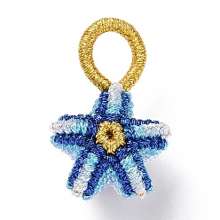 Dark Blue Woven Cotton Rope Pendant, Pentacle Charms, Dark Blue, 20x12.5x9.5~11mm, Hole: 6x5.5mm