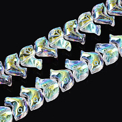 Прозрачный АВ Гальванизируйте прозрачное стекло бисер нитей, дельфин, с половиным покрытием, ясно AB, 10.5x15.5~16x7~7.5 мм, отверстие : 0.9~1 мм, около 69~71 шт / нитка, 24.02~24.41 дюйм (61~62 см)