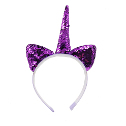 Mixed Color Cat Ears & Unicorn Head bands, with Plastic, Paillette Power, Mixed Color, 240x150mm