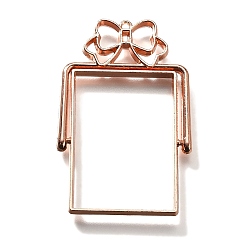 Розовое Золото Подвесные подвески из сплава, для diy уф смолы, эпоксидная смола, без кадмия, без никеля и без свинца, прямоугольник с бантом, розовое золото , 48.5x31x3.5 мм, отверстие : 1.5 мм