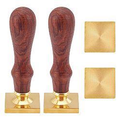 Золотой DIY альбом, квадратная латунная пустая головка штампа с ручкой из натурального дерева, золотые, 30x30x14 мм, длина диагонали: 41.5 мм, отверстие : 6.5 мм, 2 шт / комплект
