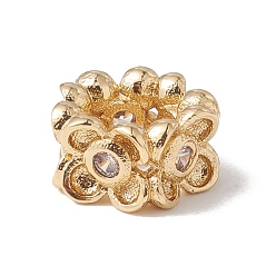 Настоящее золото 18K Экологически чистые стойки покрытие латунь микро паве кубический цирконий европейские бусины, бусины с большим отверстием, долговечный, без свинца и без кадмия, цветок, реальный 18 k позолоченный, 8.5x8x4.5 мм, отверстие : 4.5 мм