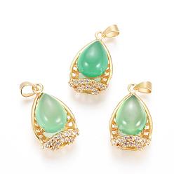 Матовый Золотой Цвет Латунные микро проложить кубического циркония подвески, долговечный, с окрашенным и подогретым агатом, слеза, матовый золотой цвет, 24.8x14.5x9 мм, отверстие : 4x3.7 мм