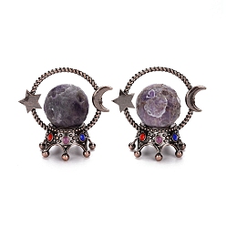 Аметист Украшения из сферы натурального аметиста, с пьедесталом из легированной эмали, звезды с луной, Красная медь, 79x82x50 мм