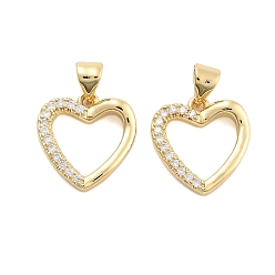 Сердце Подвески из латуни с прозрачным фианитом, без кадмия и без свинца, золотые, сердце, 15x14x3 мм, отверстие : 5 мм