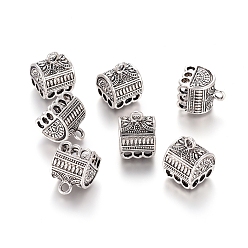 Antique Silver Alloy Pendant Bail, Tassel Cap Bail, Treasure Chest, Antique Silver, 19x19x18mm, Hole: 2.5mm and 3mm, 16x15mm Inner Diameter