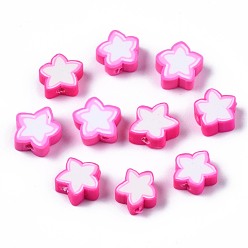 Темно-Розовый Бусины из полимерной глины , звезда, темно-розовыми, 8.5~11x9~11x4 мм, отверстие : 1.6 мм