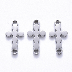 Нержавеющая Сталь Цвет Устойчивы к потускнению 201 соединители из нержавеющей стали, лазерная резка, крестик, цвет нержавеющей стали, 19.5x12x1 мм, отверстие : 1.8 мм