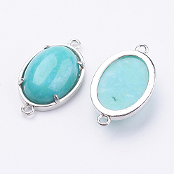 Нефрит Латунные соединители из натурального нефрита, окрашенные, овальные, платина, 15x26x5.5~7 мм, отверстие : 1.5~2 мм