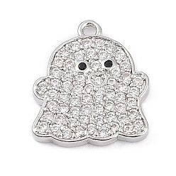 Платина Стойки обшивки латунь кубического циркония подвески, без свинца и без кадмия, долгоиграющий, призрак-оберег, платина, 16x14x1.8 мм, отверстие : 1.2 мм