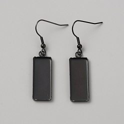 Черный 304 фурнитура для висячих сережек из нержавеющей стали, прямоугольные, чёрные, 49.5x11 мм, внутренний диаметр: 25.5x10 мм, штифты : 0.8 мм