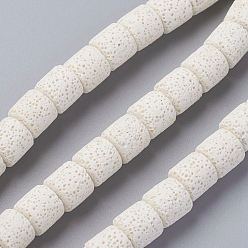 Белый Бусы из натуральной лавы, окрашенные, колонка, белые, 10x10~10.5 мм, отверстие : 2 мм, около 39 шт / нитка, 15.35 дюйм (39 см)