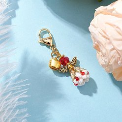 Красный Подвесные украшения из стеклянных бусин и сплава в виде ангела, с железными колокольчиками, застежка-лобстер для украшений на сумке, античный золотой и золотой, красные, 43 мм