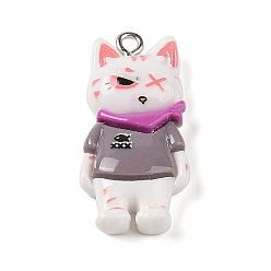 Розово-Коричневый Подвески в виде кошек из непрозрачной смолы, Подвески в виде мультяшного пиратского котенка с железными петлями с платиновым покрытием, розово-коричневый, 32x15.5x6 мм, отверстие : 2 мм