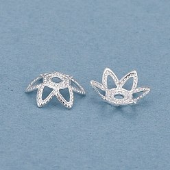 Серебро Латунь 6 -лепестковые колпачки для бусинок, без кадмия и без свинца, долговечный, цветок, серебряные, 7x2.5 мм, отверстие : 1.2 мм