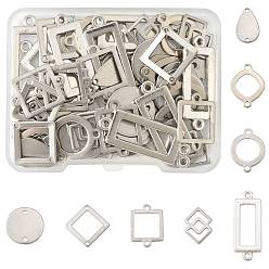 Нержавеющая Сталь Цвет 64 шт. 8 стили 304 геометрические звенья/соединители из нержавеющей стали, разнообразные, не тускнеет, цвет нержавеющей стали, 15~30x10~18x0.8~1 мм, отверстие : 1.2~4 мм, 8 шт / стиль