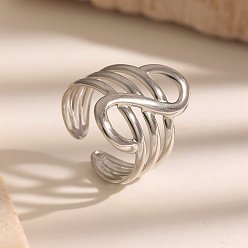 Stainless Steel Color Line 304 Stainless Steel Cuff Open Rings, Letter S, Stainless Steel Color, Inner Diameter: 17.4mm