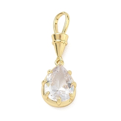 Clair Pendentifs en laiton zircon cubique pavé, charmes de larme, charmes de pierre unique, plaqué longue durée, crémaillère plaquage, sans plomb et sans cadmium, réel 18 k plaqué or, clair, 36mm, Trou: 8x5mm