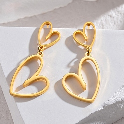 Золотой День святого Валентина 304 серьги-гвоздики из нержавеющей стали с подвесками, полые сердца, золотые, 37x15 мм