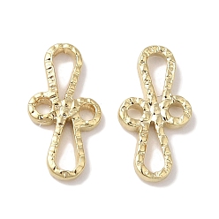 Real 24K Gold Plated Brass Connector Charms, Lead Free & Cadmium Free, Textured Flower Links, Real 24K Gold Plated, 10x5x1mm, Hole: 1mm