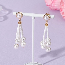 Золотой Серьги-гвоздики с круглым жемчугом и стеклянными бусинами, с латунными серьгами, золотые, 55 мм