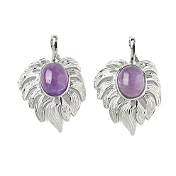 Аметист Подвески из натурального аметиста , латунный лист амулеты, платина, стойки покрытие, 31x21x7.5 мм, отверстие : 7.5x3.5 мм
