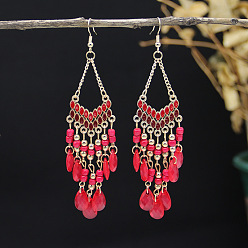 Красный Серьги из сплава эмаль, с акриловой, слеза, платина, красные, 110x28 мм