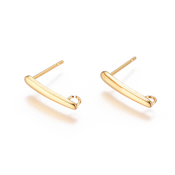 Golden Vacuum Plating 304 Stainless Steel Ear Stud Components, with Loop, Golden, 15x3mm, Hole: 1.8mm, Pin: 0.7mm