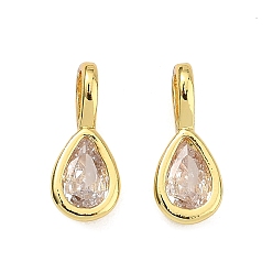 Бежевый Латунные микро проложить кубического циркония подвески, слезинки, долговечный, стойки покрытие, без свинца и без кадмия, бежевые, 13x5.5x4.5 мм, отверстие : 3.5x2.5 мм