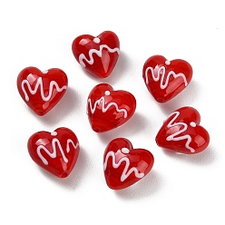 Красный Бусины лэмпворк , сердце с сердечным приступом, красные, 15.5~16x16~16.5x11.5~12 мм, отверстие : 1.5~1.6 мм