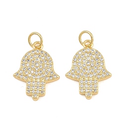 Прозрачный Латунные микро проложить кубического циркония подвески, hamsa hand charms, стойки покрытие, долговечный, без кадмия и без свинца, реальный 18 k позолоченный, прозрачные, 18.5x14x2 мм, отверстие : 3.5 мм