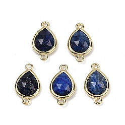 Ляпис-Лазурь Окрашенный натуральный лазурит граненые соединительные подвески, покрытие стойки латунными каплевидными звеньями, золотые, 16.5x9.5x4 мм, отверстие : 1.4 мм