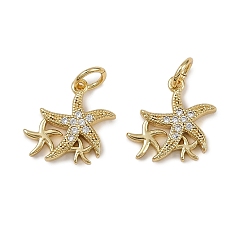 Настоящее золото 18K Латунные микро проложить кубического циркония подвески, прелести морская звезда, с целью перехода в кольце, долговечный, без кадмия и без свинца, стойки покрытие, реальный 18 k позолоченный, 13.5x2 мм, отверстие : 3 мм